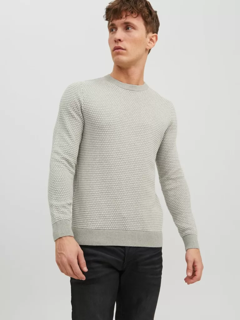 JACK & JONES Swetry^Gładki Sweter wkładany przez głowę Szary