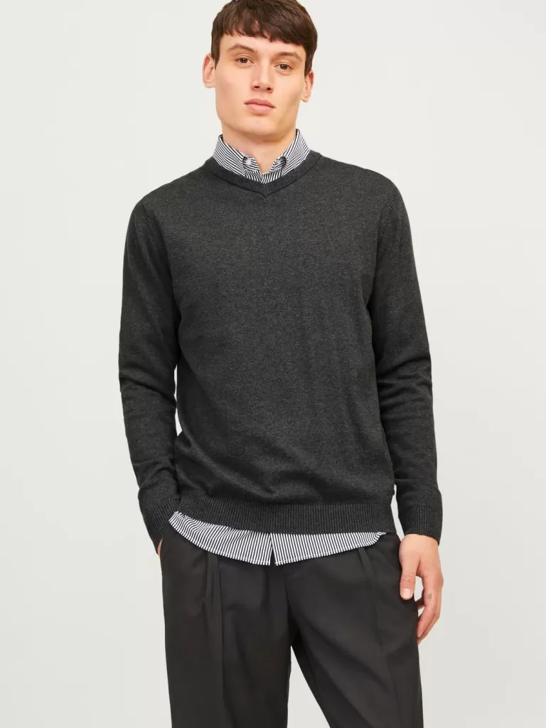 JACK & JONES Swetry^Gładki Sweter wkładany przez głowę Szary