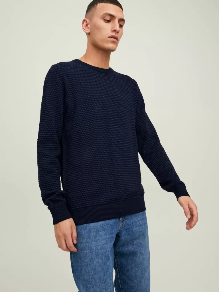 JACK & JONES Swetry^Gładki Sweter wkładany przez głowę Niebieski