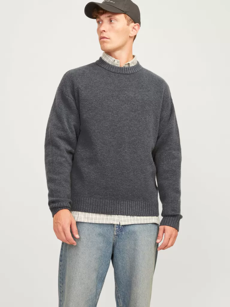 JACK & JONES Swetry^Gładki Sweter wkładany przez głowę Szary
