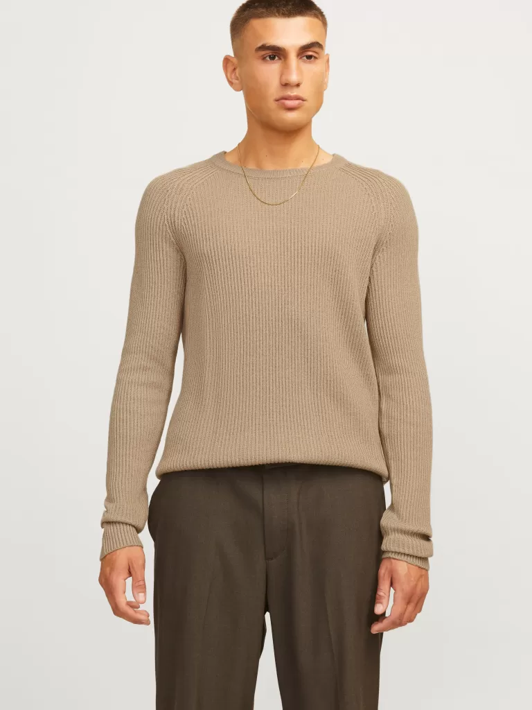 JACK & JONES Swetry^Gładki Sweter wkładany przez głowę Beżowy