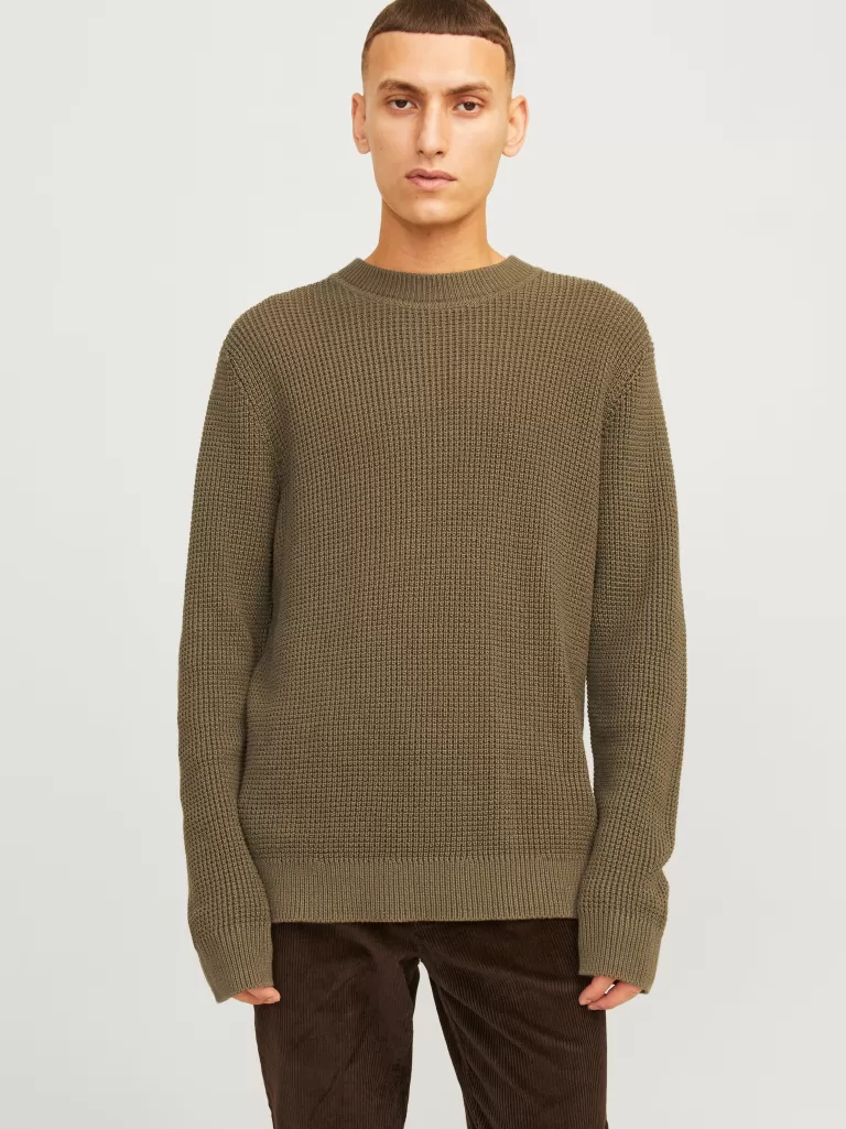 JACK & JONES Swetry^Gładki Sweter wkładany przez głowę Zielony