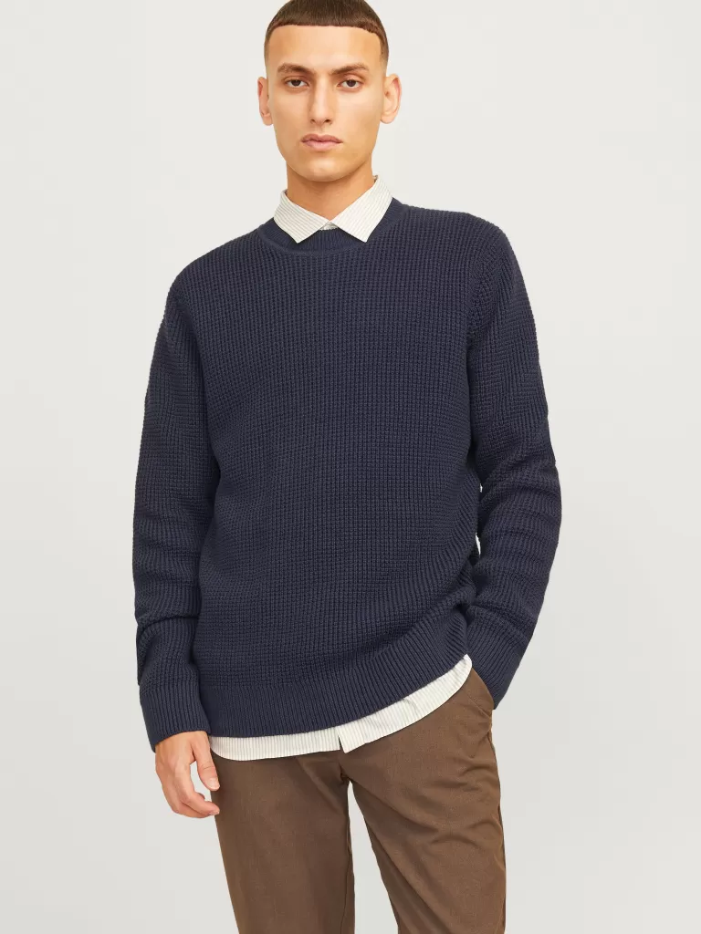 JACK & JONES Swetry^Gładki Sweter wkładany przez głowę Niebieski
