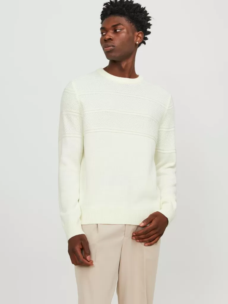 JACK & JONES Swetry^Gładki Sweter wkładany przez głowę Biały