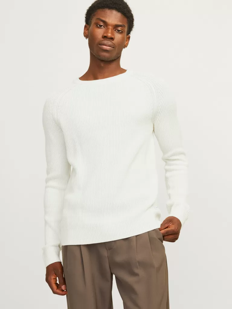 JACK & JONES Swetry^Gładki Sweter wkładany przez głowę Biały
