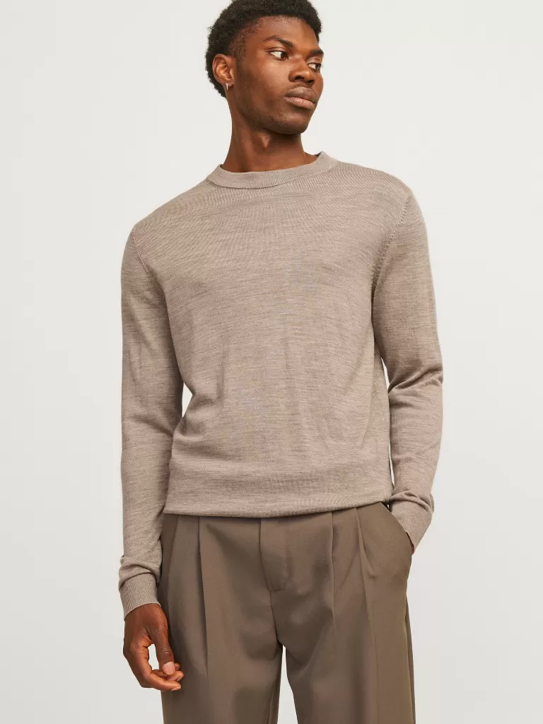 JACK & JONES Swetry^Gładki Sweter wkładany przez głowę Beżowy