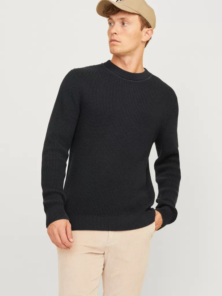 JACK & JONES Swetry^Gładki Sweter wkładany przez głowę Czarny