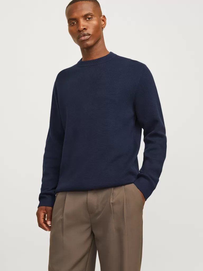 JACK & JONES Swetry^Gładki Sweter wkładany przez głowę Niebieski