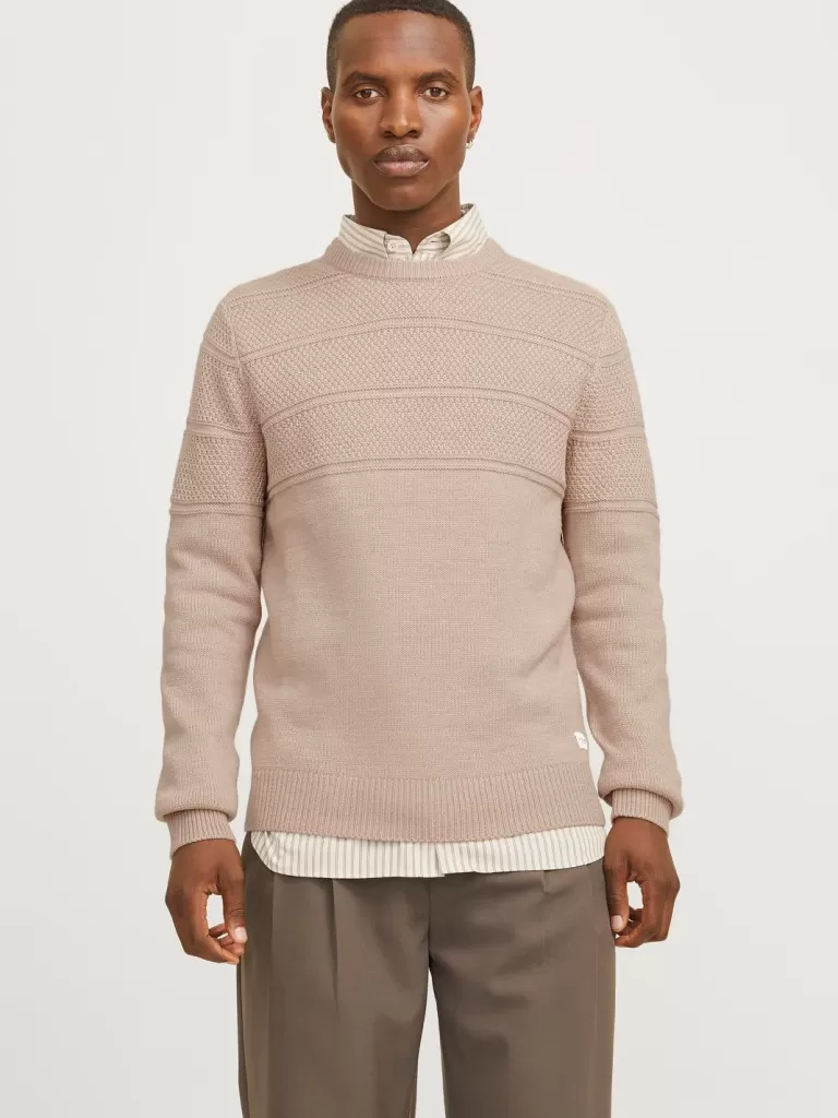 JACK & JONES Swetry^Gładki Sweter wkładany przez głowę Beżowy