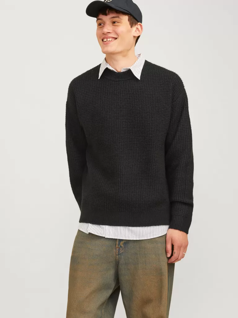 JACK & JONES Swetry^Gładki Sweter wkładany przez głowę Czarny