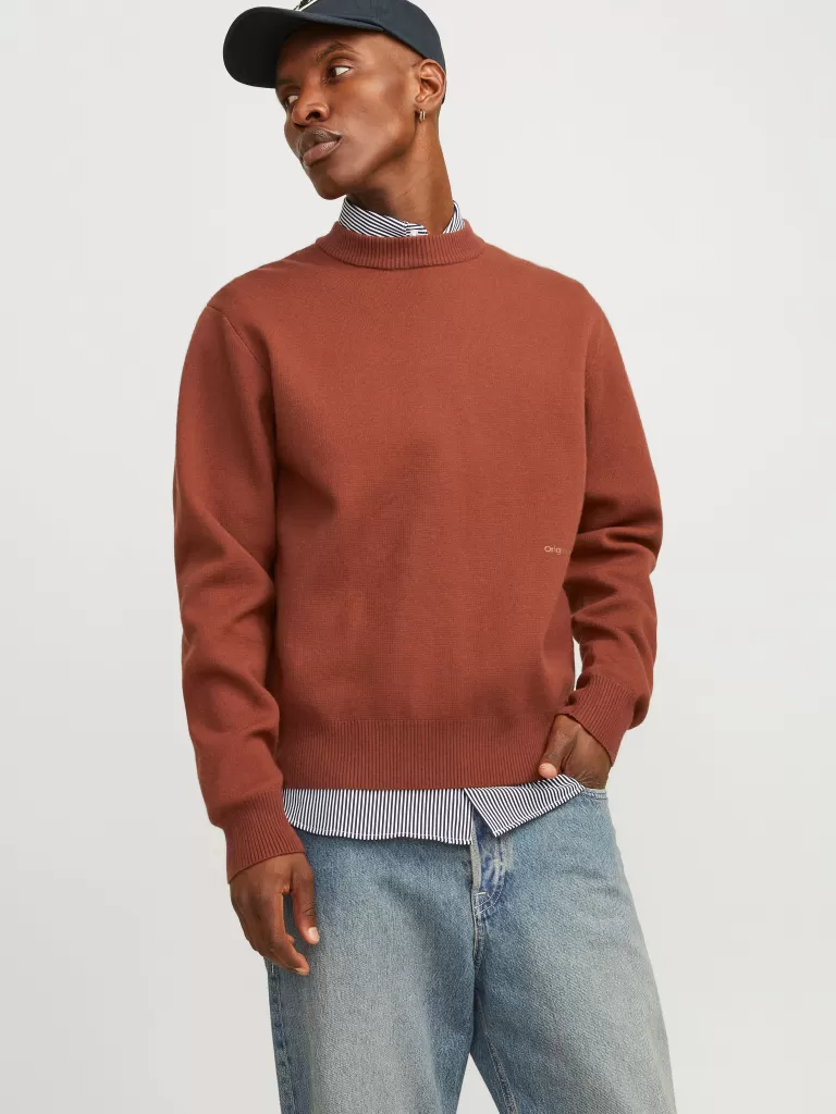 JACK & JONES Swetry^Gładki Sweter wkładany przez głowę Czerwony