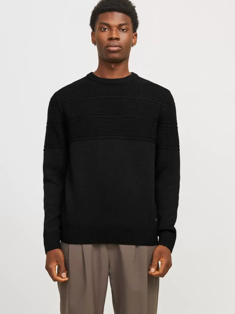 JACK & JONES Swetry^Gładki Sweter wkładany przez głowę Czarny