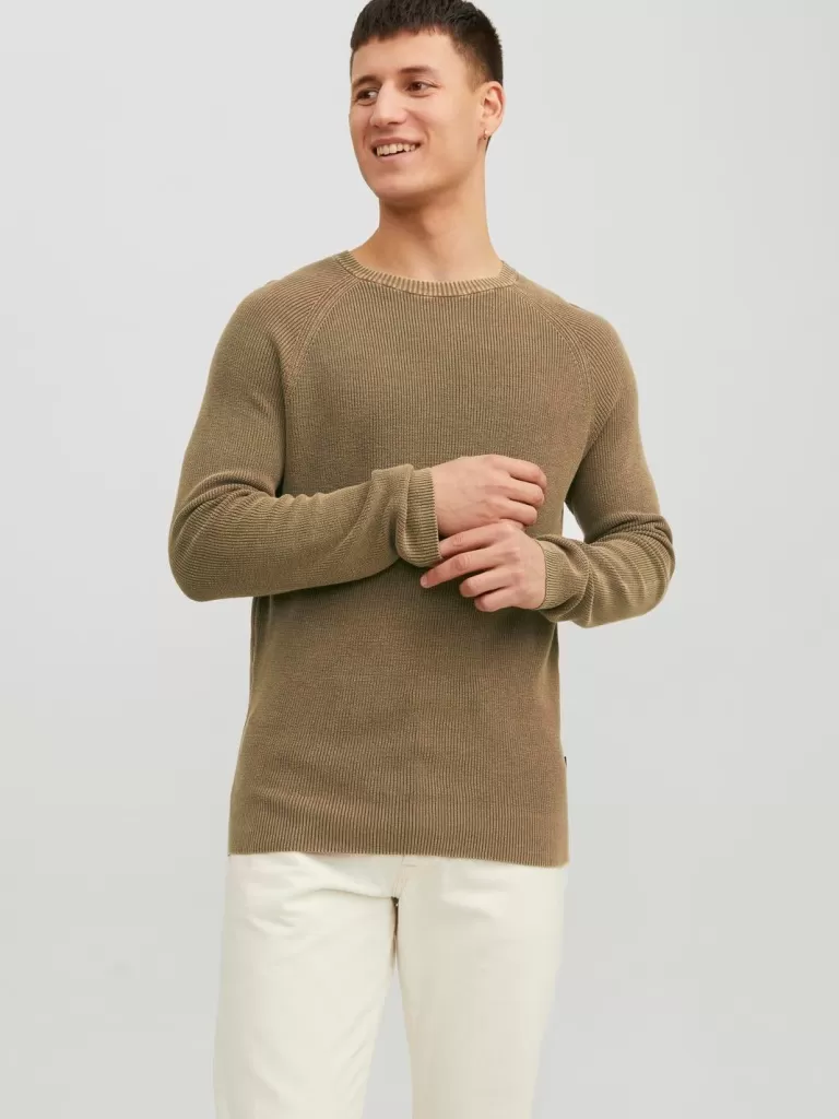 JACK & JONES Swetry^Gładki Sweter wkładany przez głowę Brązowy