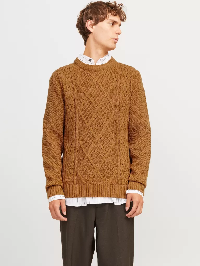 JACK & JONES Swetry^Gładki Sweter wkładany przez głowę Pomarańczowy