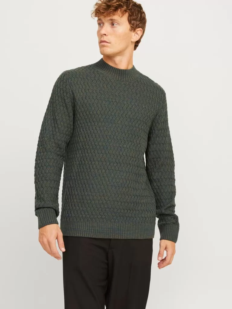 JACK & JONES Swetry^Gładki Sweter wkładany przez głowę Zielony