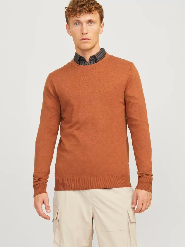 JACK & JONES Swetry^Gładki Sweter wkładany przez głowę Pomarańczowy