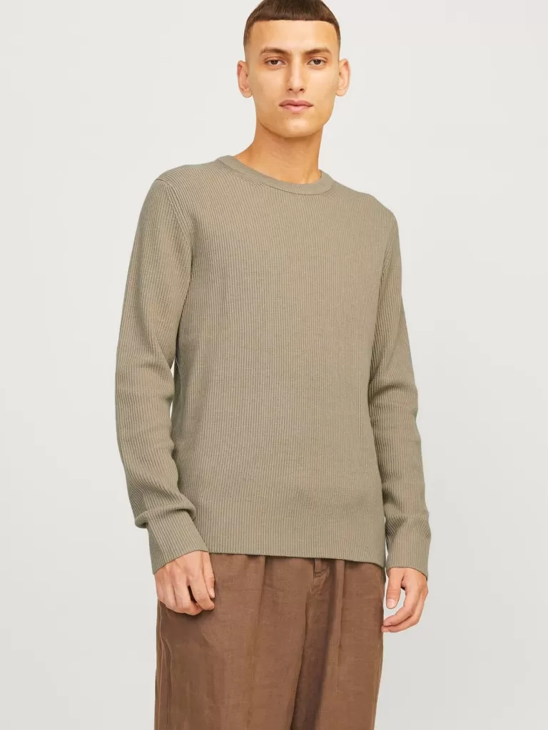 JACK & JONES Swetry^Gładki Sweter wkładany przez głowę Beżowy