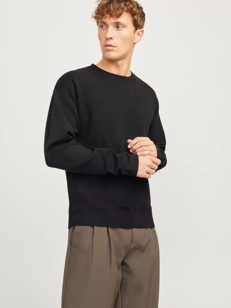 JACK & JONES Swetry^Gładki Sweter wkładany przez głowę Czarny