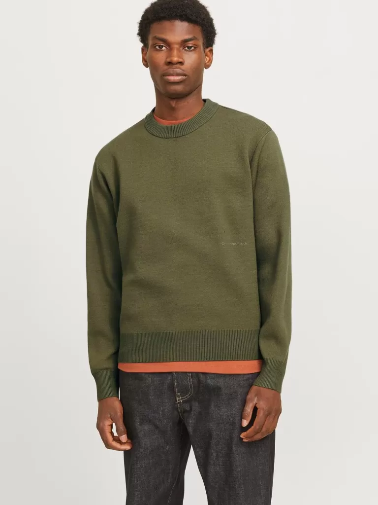 JACK & JONES Swetry^Gładki Sweter wkładany przez głowę Zielony