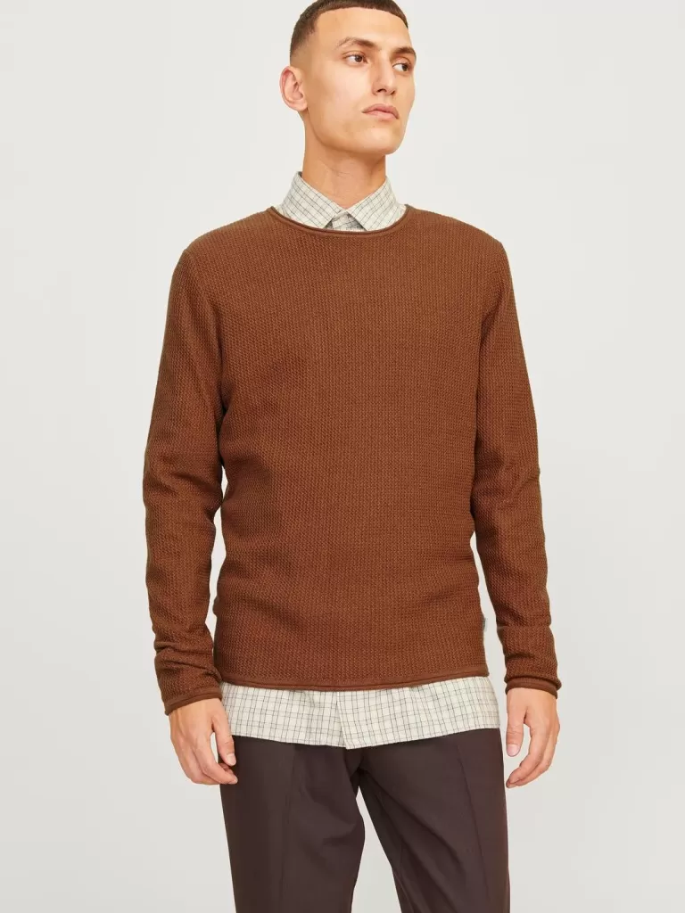 JACK & JONES Swetry^Gładki Sweter wkładany przez głowę Pomarańczowy