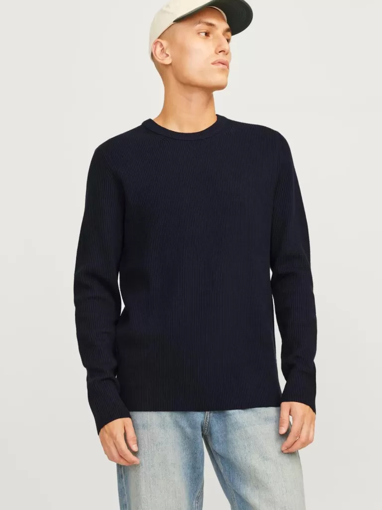 JACK & JONES Swetry^Gładki Sweter wkładany przez głowę Niebieski