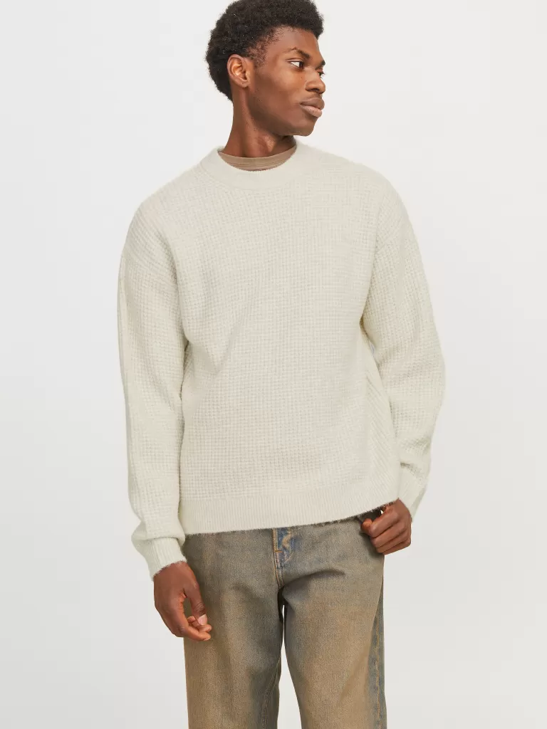JACK & JONES Swetry^Gładki Sweter wkładany przez głowę Biały