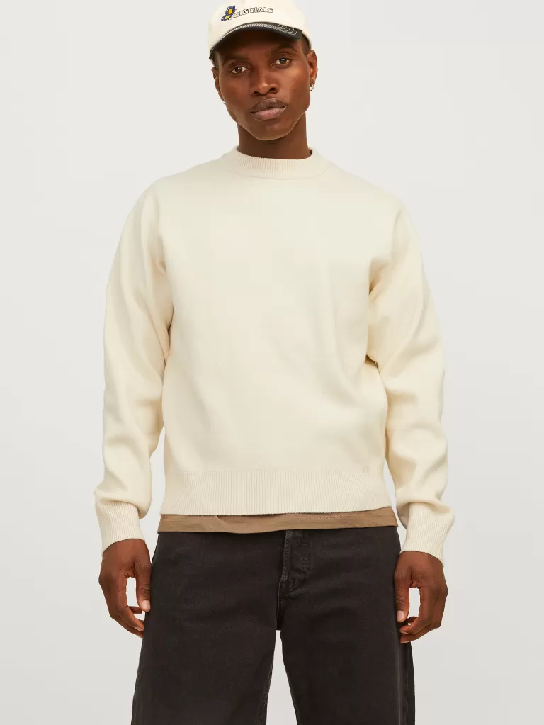 JACK & JONES Swetry^Gładki Sweter wkładany przez głowę Biały