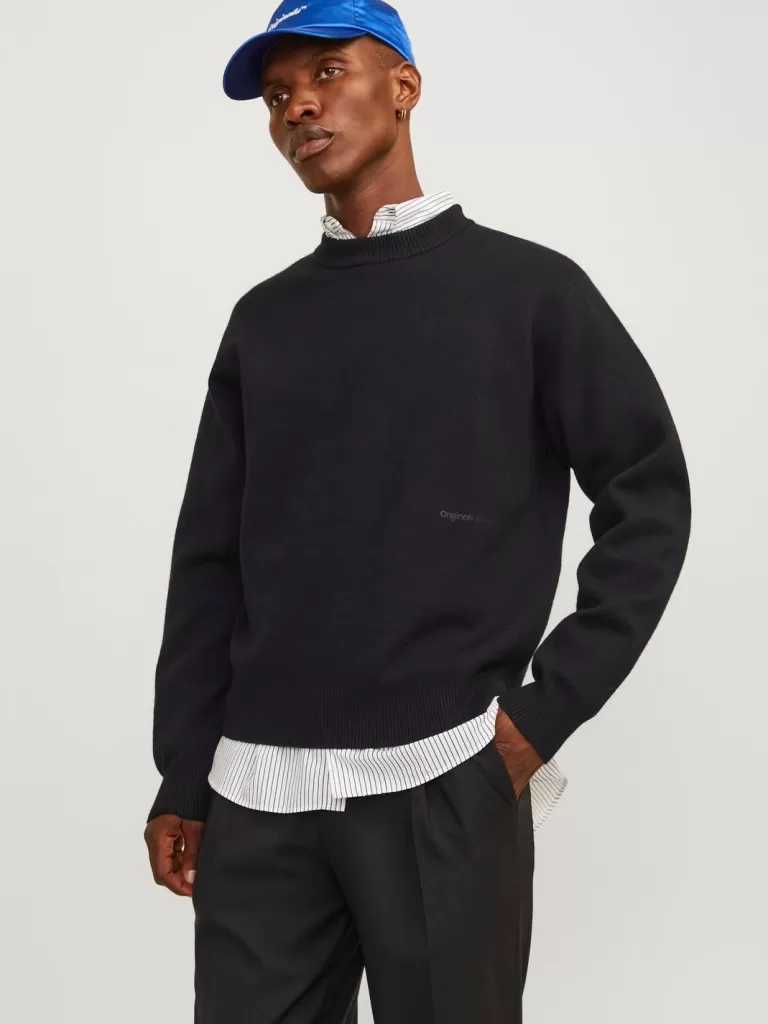 JACK & JONES Swetry^Gładki Sweter wkładany przez głowę Czarny