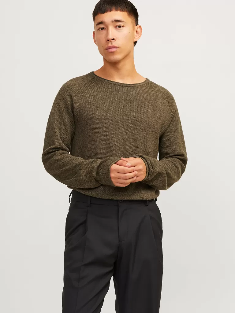 JACK & JONES Swetry^Gładki Sweter wkładany przez głowę Zielony