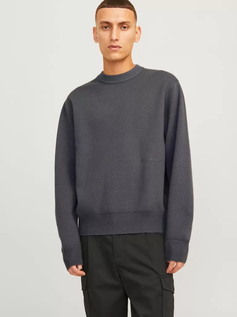 JACK & JONES Swetry^Gładki Sweter wkładany przez głowę Szary