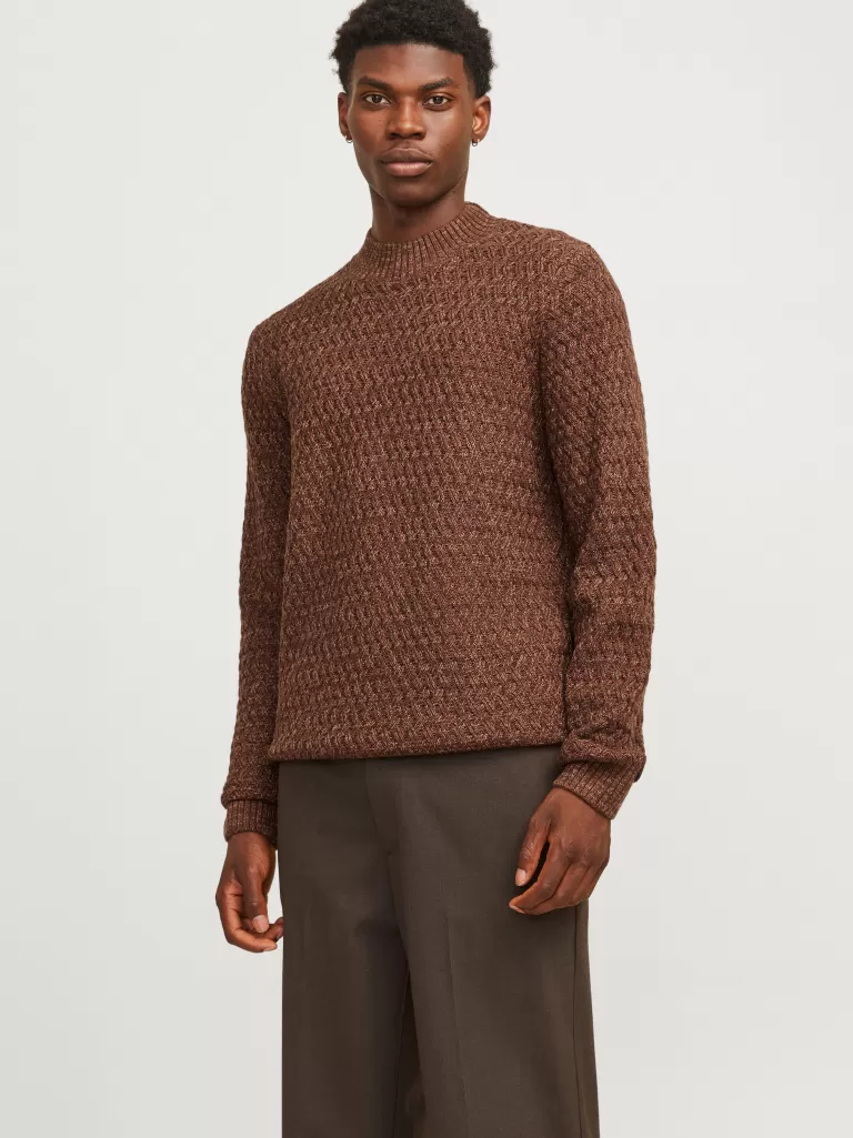 JACK & JONES Swetry^Gładki Sweter wkładany przez głowę Brązowy