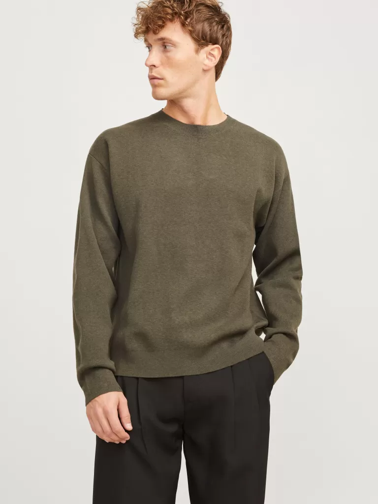 JACK & JONES Swetry^Gładki Sweter wkładany przez głowę Zielony
