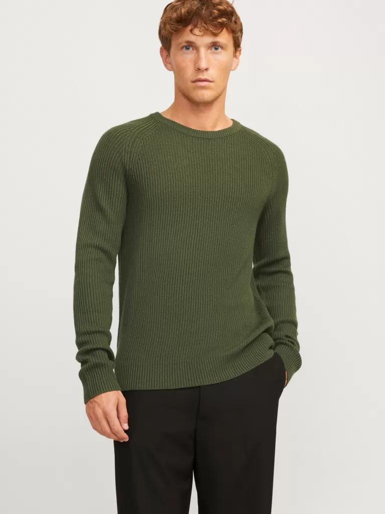 JACK & JONES Swetry^Gładki Sweter wkładany przez głowę Zielony