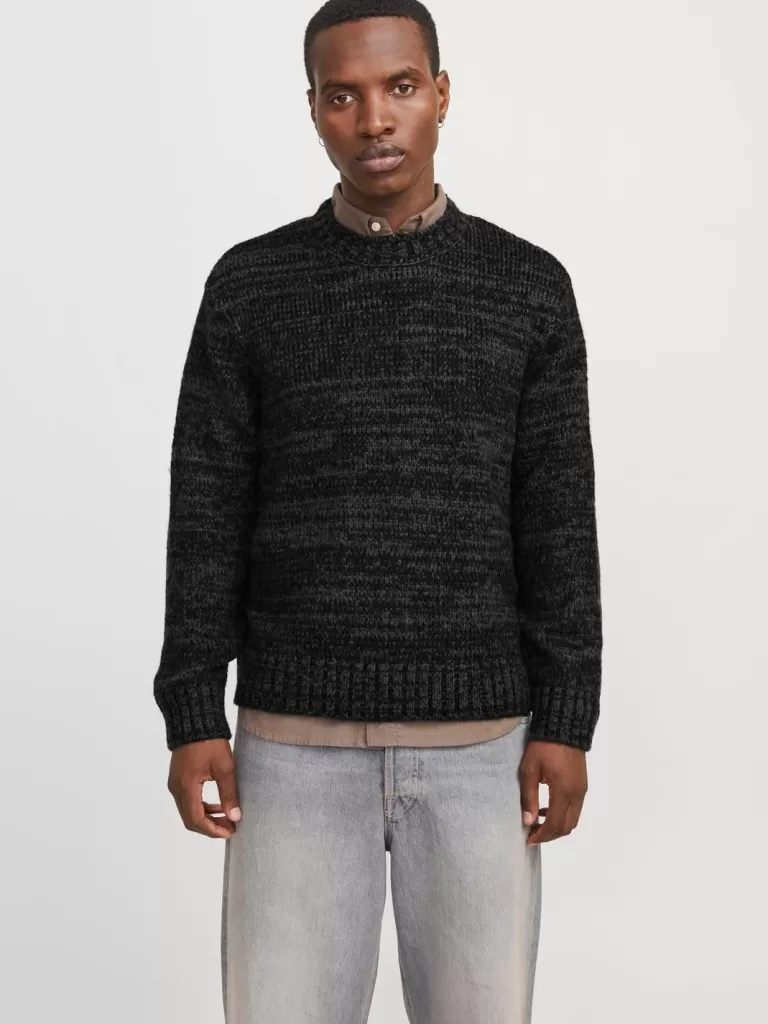 JACK & JONES Swetry^Gładki Sweter wkładany przez głowę Czarny
