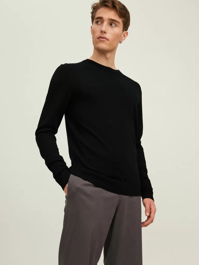JACK & JONES Swetry^Gładki Sweter wkładany przez głowę Czarny