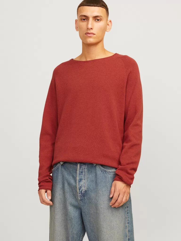 JACK & JONES Swetry^Gładki Sweter wkładany przez głowę Czerwony