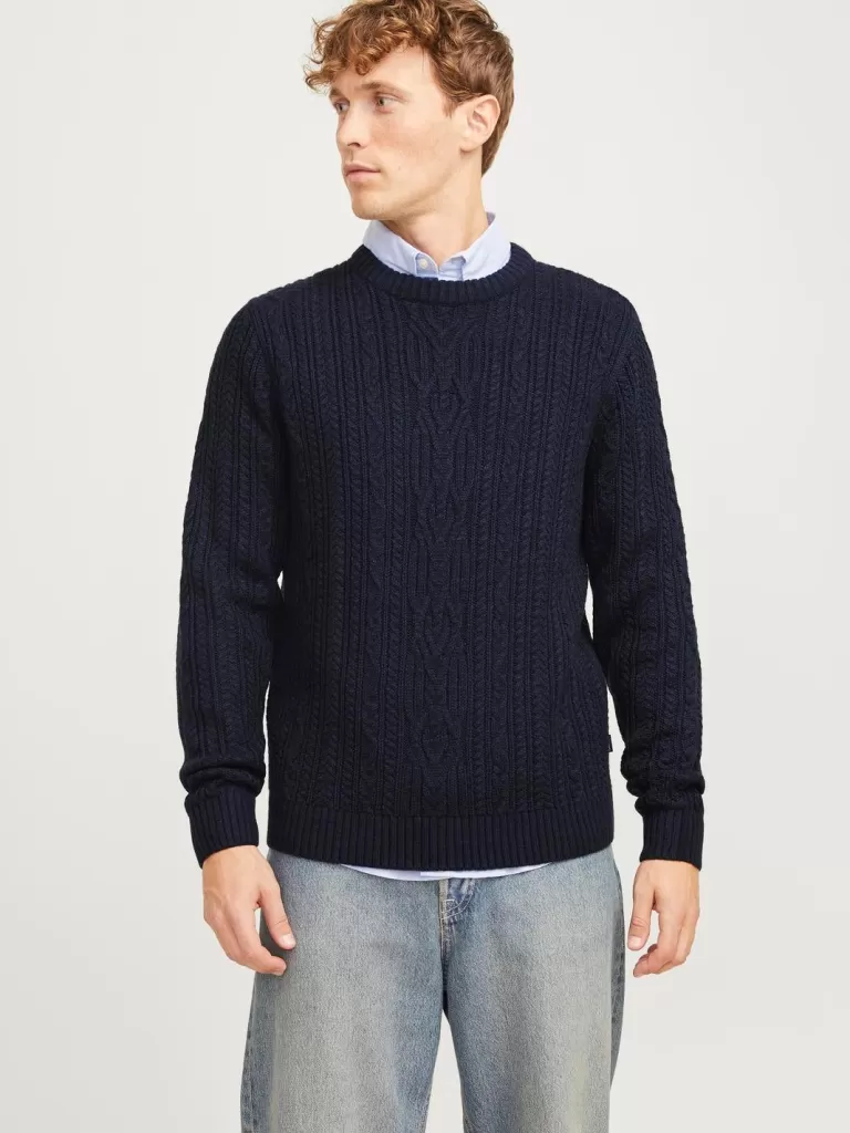 JACK & JONES Swetry^Gładki Sweter wkładany przez głowę Niebieski