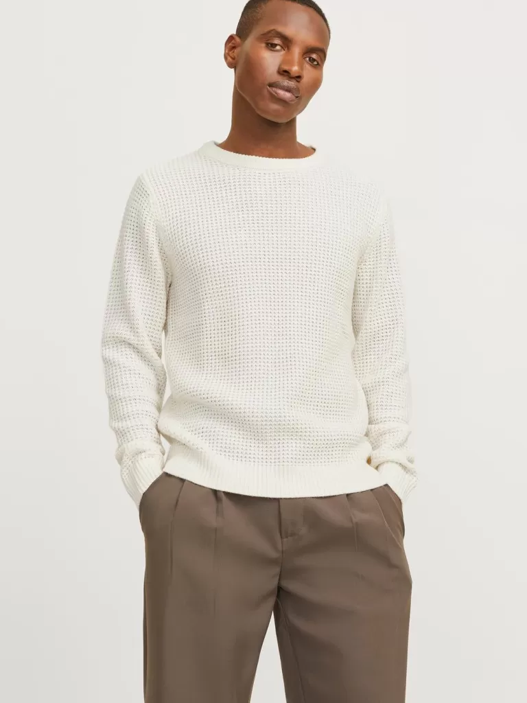 JACK & JONES Swetry^Gładki Sweter wkładany przez głowę Biały