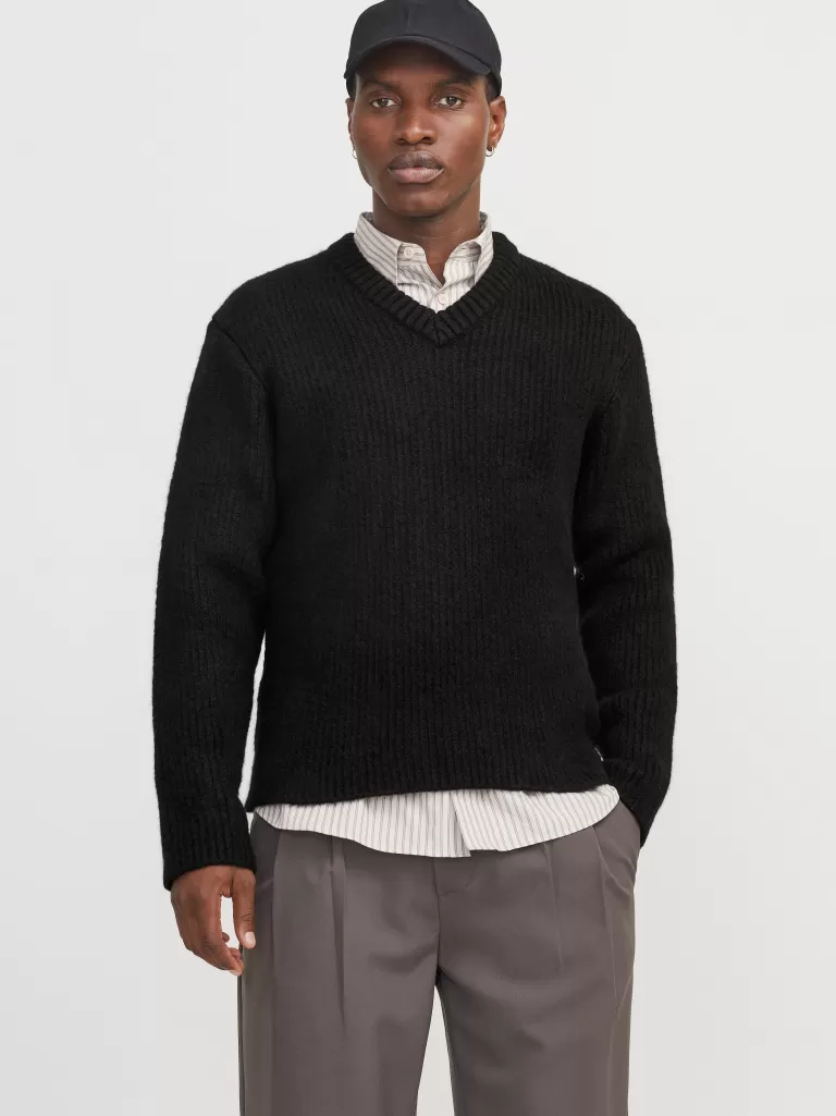JACK & JONES Swetry^Gładki Sweter wkładany przez głowę Czarny