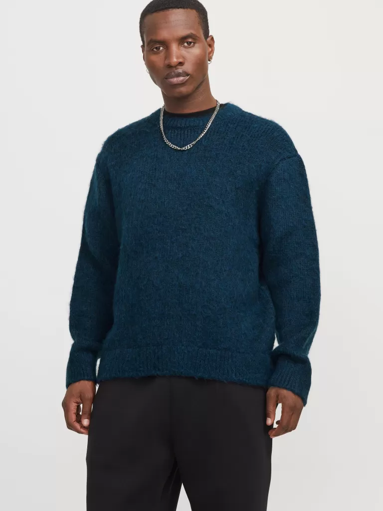 JACK & JONES Swetry^Gładki Sweter wkładany przez głowę Niebieski