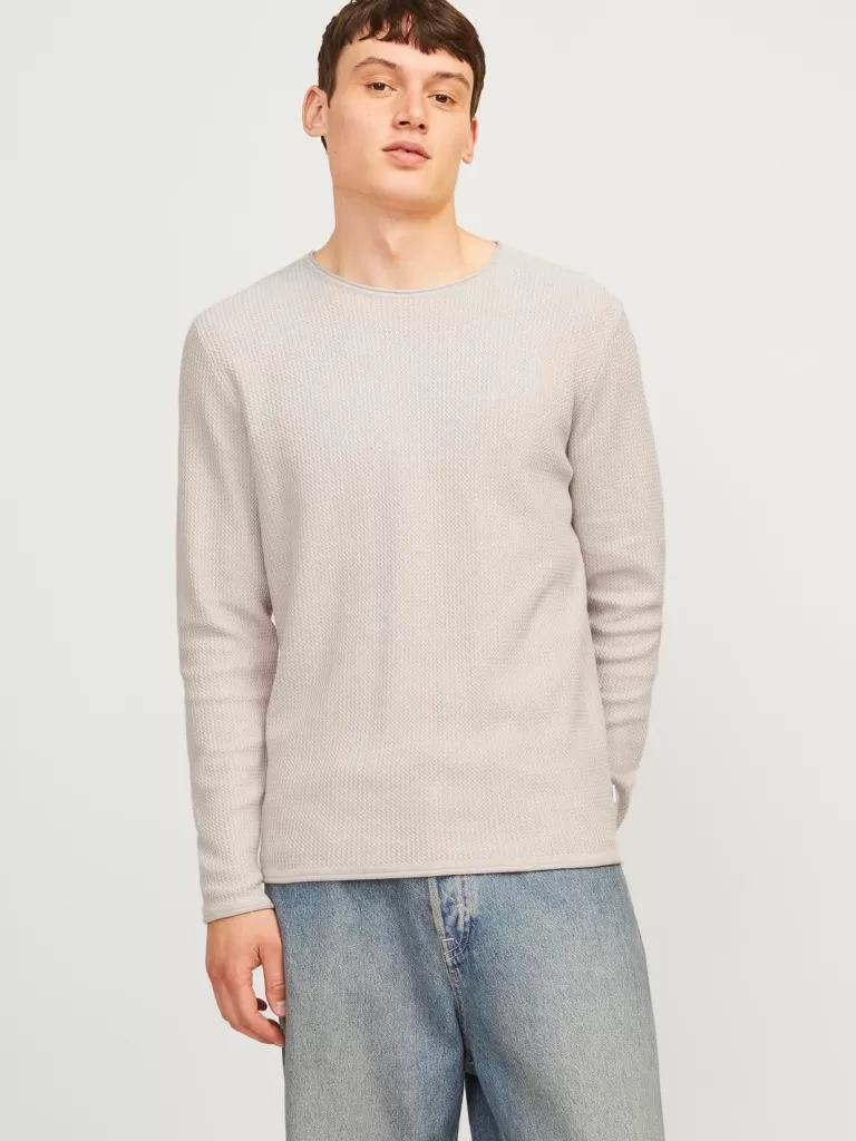 JACK & JONES Swetry^Gładki Sweter wkładany przez głowę Szary