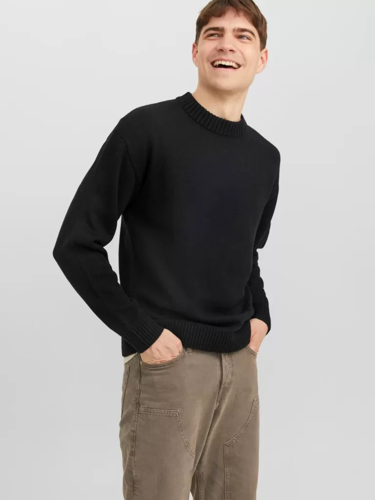 JACK & JONES Swetry^Gładki Sweter wkładany przez głowę Czarny