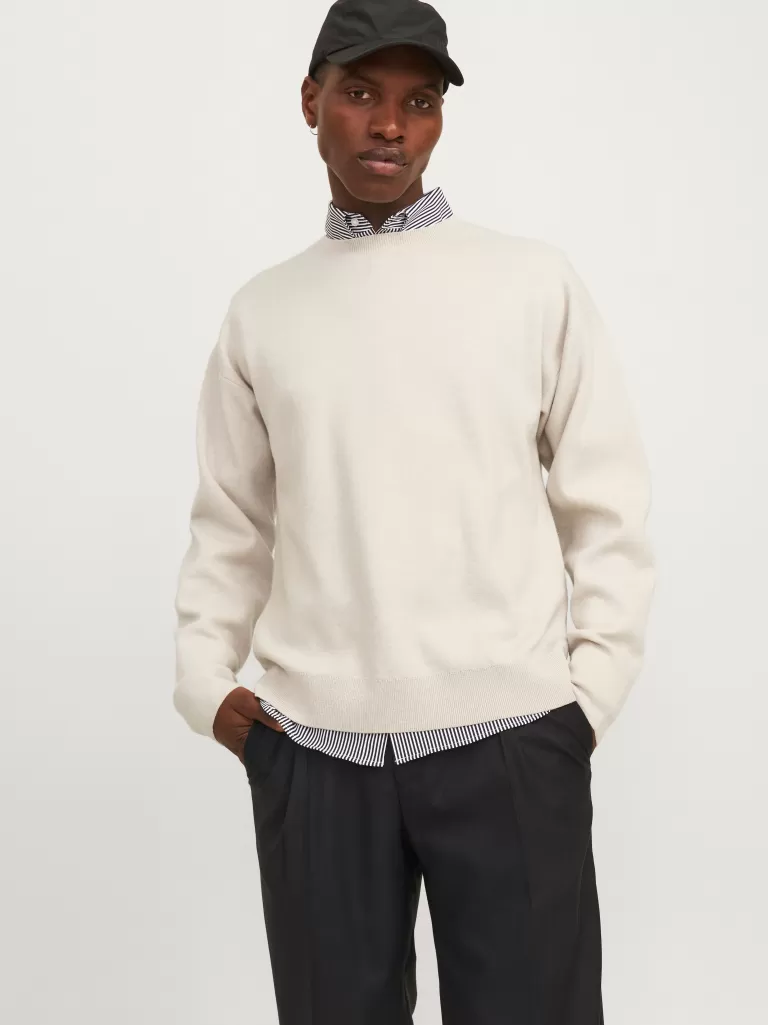 JACK & JONES Swetry^Gładki Sweter wkładany przez głowę Biały