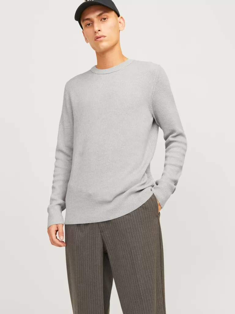 JACK & JONES Swetry^Gładki Sweter wkładany przez głowę Szary