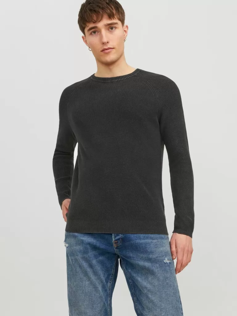 JACK & JONES Swetry^Gładki Sweter wkładany przez głowę Czarny