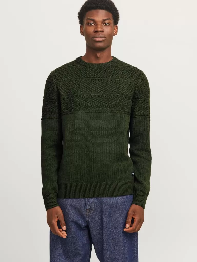 JACK & JONES Swetry^Gładki Sweter wkładany przez głowę Zielony