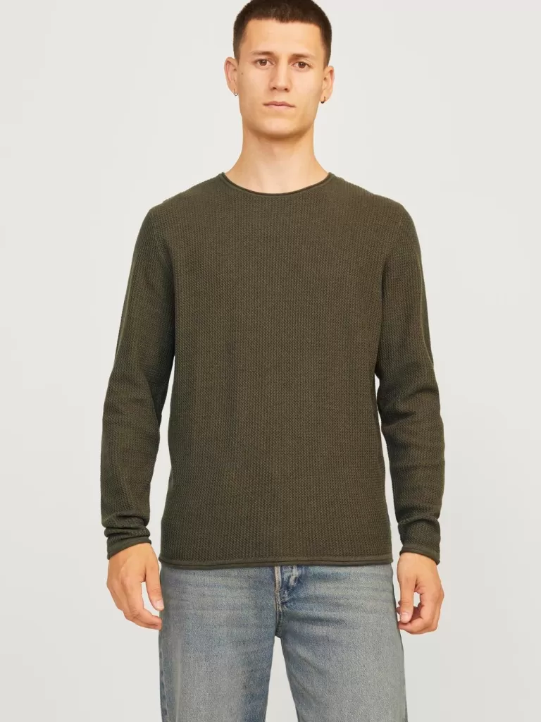 JACK & JONES Swetry^Gładki Sweter wkładany przez głowę Zielony