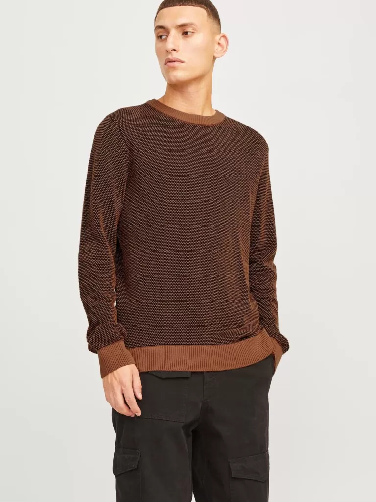 JACK & JONES Swetry^Gładki Sweter wkładany przez głowę Brązowy