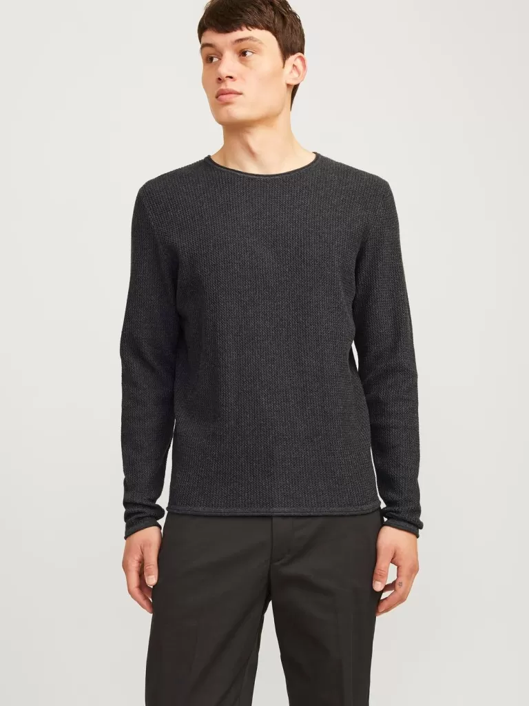 JACK & JONES Swetry^Gładki Sweter wkładany przez głowę Szary