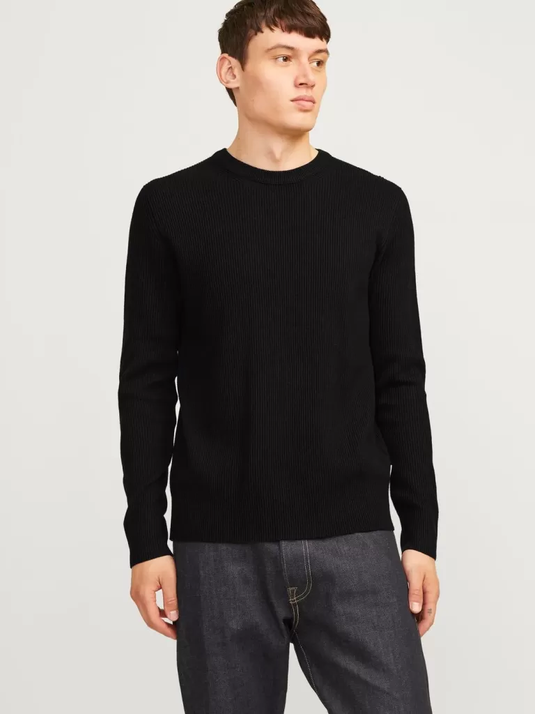 JACK & JONES Swetry^Gładki Sweter wkładany przez głowę Czarny